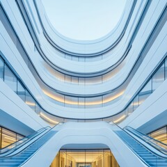 Obraz premium Modern architectural design featuring smooth lines and escalators.