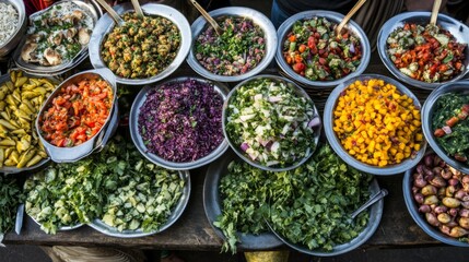 Fototapeta premium Vibrant Dishes Displayed at a Colorful Festival