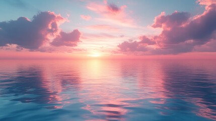 Obraz premium Serene sunset over calm waters with colorful clouds.