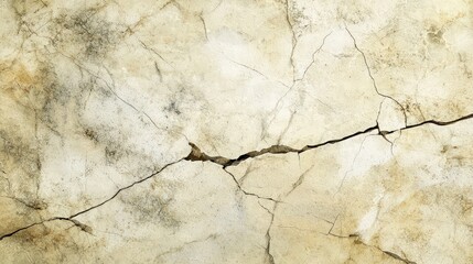 Fototapeta premium A close-up of a cracked and weathered beige wall.