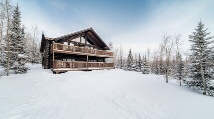 Enchanting winter wonderland, cozy house blanketed in snow with majestic trees a