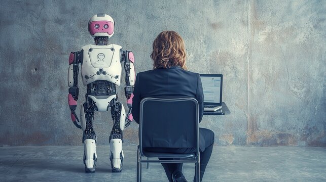 Businesswoman with Robot in Modern Workspace