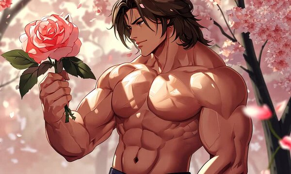 Romantic Fitness Anime Guy Character Holding Rose: Valentine Video