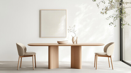 Minimalist dining area with elegant wooden table and chairs