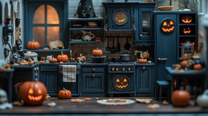 Obraz premium Charming Miniature Halloween Kitchen Setup