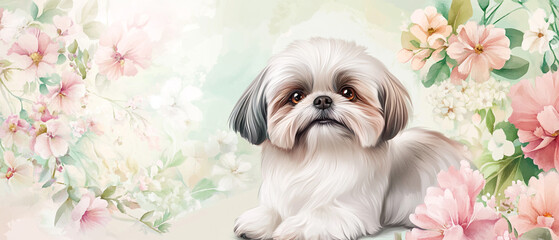Shih Tzu Dog Posing For A Photoshoot In A Floral Setting