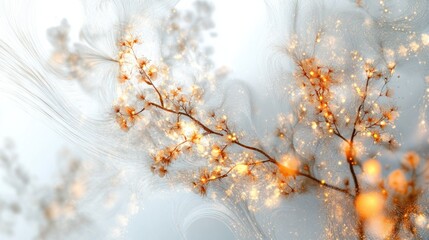 Fototapeta premium Abstract spring background featuring glowing blossoms and swirling light patterns, creating a fresh feel, isolated on white