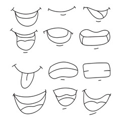 set of mouth comic element stock design collection. cartoon mouth handrawing