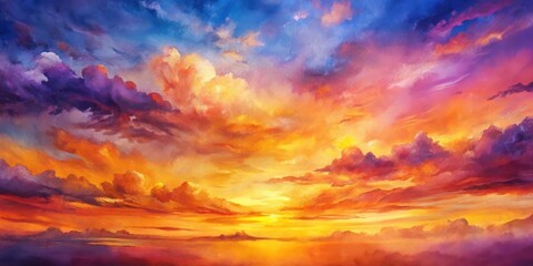 Obraz premium A Colorful Sunset with Layers of Clouds, Painted in Vibrant Hues of Orange, Yellow, Purple, and Blue