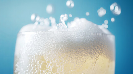 Sparkling cream soda with foam creates refreshing and bubbly experience. effervescence and creamy texture make it inviting beverage choice for any occasion