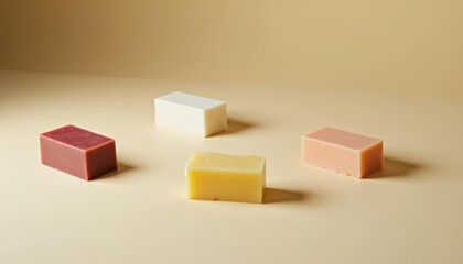 Fototapeta premium Vibrant soap cubes on a beige surface