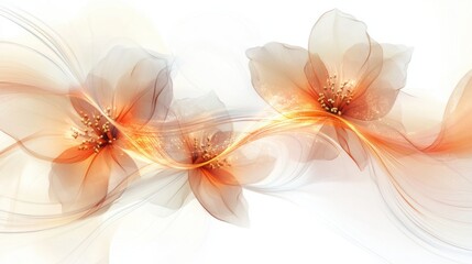 Obraz premium Abstract spring design with soft glowing flowers and swirling light trails in warm tones, isolated on white