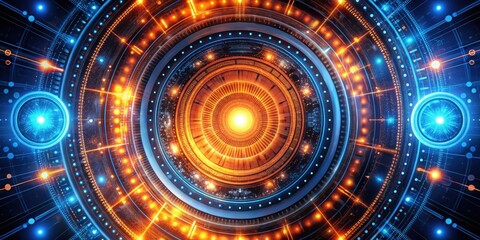 Obraz premium A mesmerizing digital vortex with concentric circles of glowing light, emanating a radiant core with vibrant energy pulses