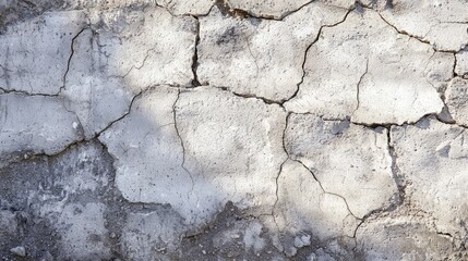 Obraz premium Close-up of a cracked white concrete wall with a network of thin cracks.