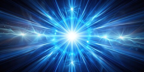 Abstract Blue Light Rays Radiating Outward From a Central Bright Point, Creating a Dynamic and Energetic Visual Composition