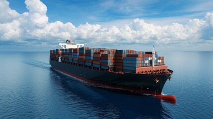 Majestic Container Ship Sailing on Endless Blue Ocean under Sunny Sky - Maritime Adventure and Global Trade Concept