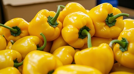 Vibrant Yellow Bell Peppers Closeup Freshness and Abundance in Market Setting