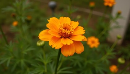Fototapeta premium Vibrant yellow flower blooming in the garden