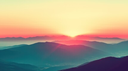 Obraz premium Panoramic View of Colorful Sunrise in Mountains