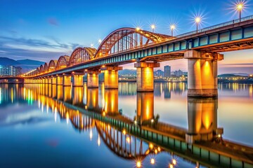 Symmetrical view of Banghwa Bridge over the Han River in Seoul
