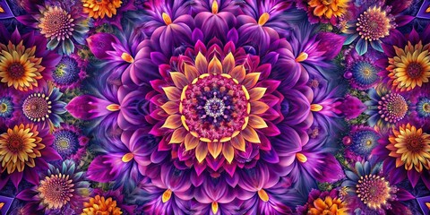 Obraz premium A symphony of vibrant purple, magenta, and yellow blossoms, forming a captivating kaleidoscope of nature's artistry.