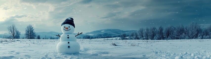 Panoramic View of a Happy Snowman