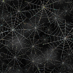 Glitter Spiderweb Halloween Seamless Pattern – Dark Glam Background with Sparkling Spiderwebs