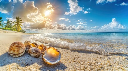 Obraz premium Landscape with Seashells on Tropical Beach