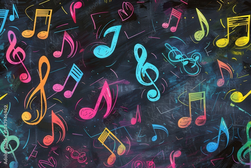 Aufkleber bright chalkboard art showcases dynamic brushstrokes intertwined with musical notes, infusing creati