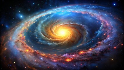A celestial dance of swirling gas and dust illuminated by the brilliance of distant stars, a vibrant tapestry of color woven across the vast expanse of space.
