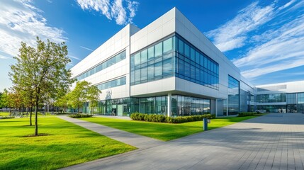 Obraz premium Modern Office Building with Clear Blue Sky