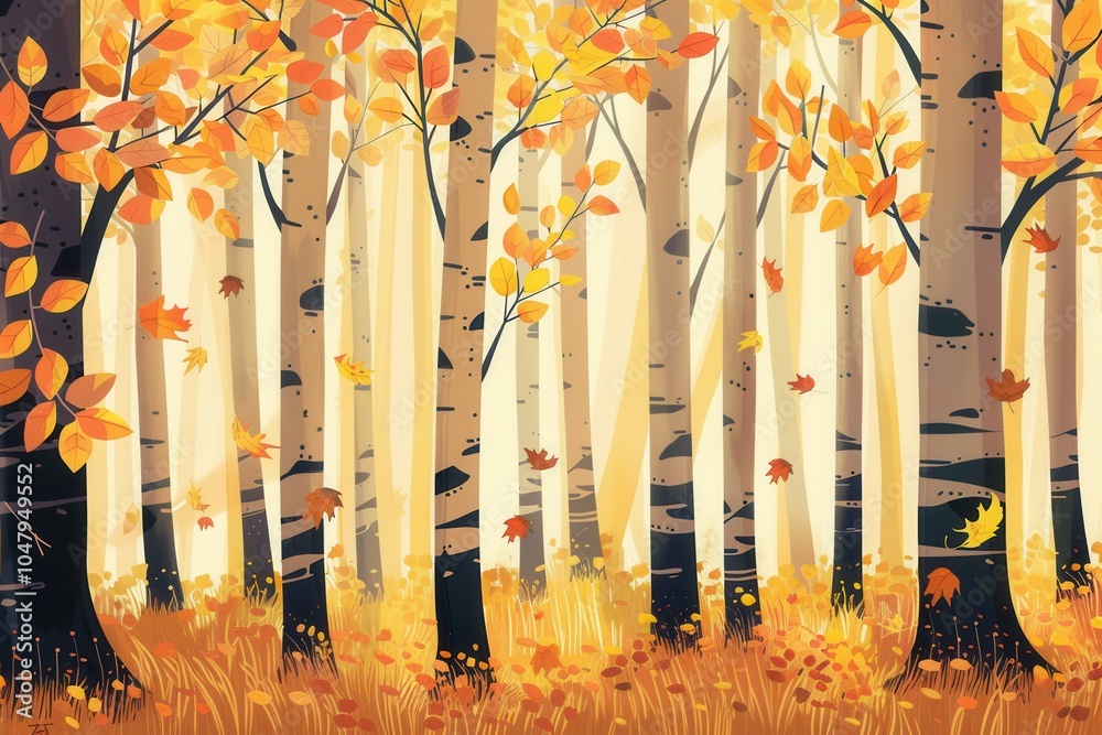 Aufkleber the forest showcases towering trees dressed in brilliant autumn foliage, creating a warm and tranqui