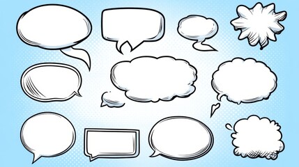 Fototapeta premium Comic Book Speech Bubbles Set Hand Drawn Blank Speech Balloons Retro Cartoon Design