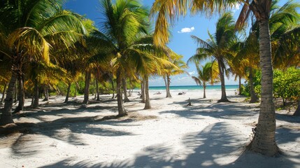 Tropical Sandy Ocean Beach with Palm Trees