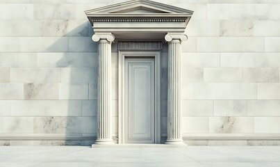 Obraz premium A classical-style entrance featuring columns and a door against a marble wall.