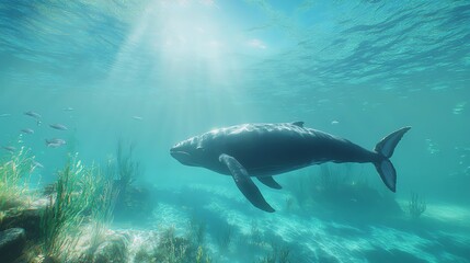 Obraz premium Whale swimming underwater, serene ocean scene