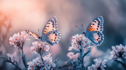 Obraz premium Spring Flower and Flying Butterfly