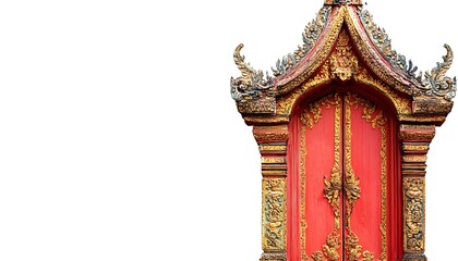 Fototapeta premium Ornate red door with intricate carvings, showcasing traditional architectural design.