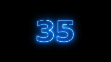Glowing neon light countdown 35 number illustration background 4k.