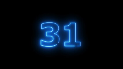 Glowing neon light countdown 31 number illustration background 4k.