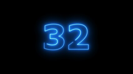 Glowing neon light countdown 32 number illustration background 4k.