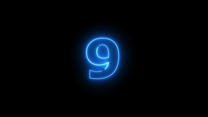 Abstract neon light countdown 9 number illustration background 4k.