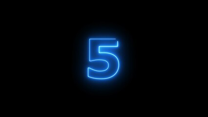 Abstract neon light countdown 5 number illustration background 4k.