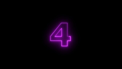 Abstract neon light countdown 4 number illustration background 4k.