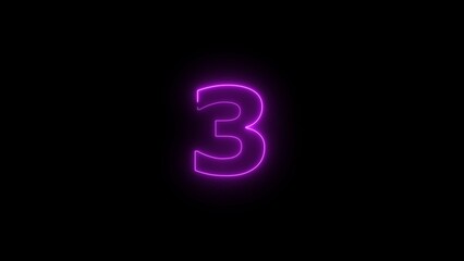 Abstract neon light countdown 3 number illustration background 4k.