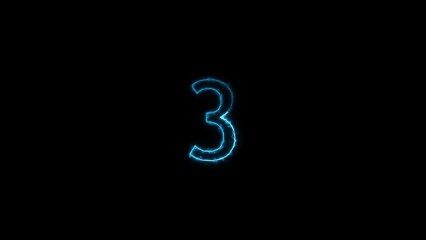 Abstract neon light countdown 3 number illustration background 4k.