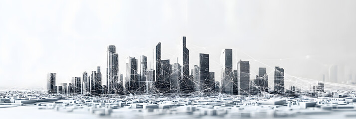 Obraz premium Futuristic Urban Technology Network with Connected Cityscape