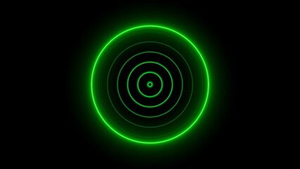 Neon circle radar technology Radio wave frequency background. Radio station signal icon illustration.