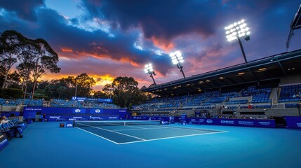 Fototapeta premium Evening Sky Over Tennis Court with Floodlights