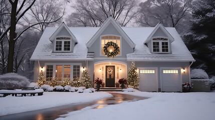 Snowy Winter Home Decorated for Christmas